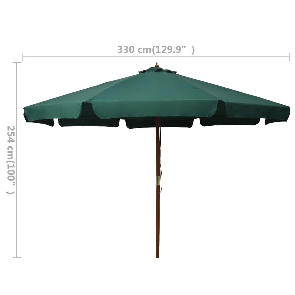Parasol avec mât en bois 330 cm vert