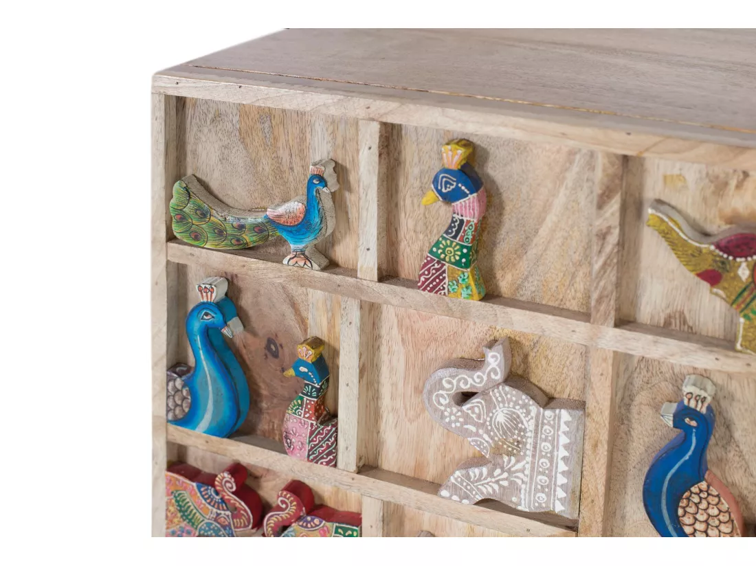 Commode en bois de manguier naturel avec détails originaux