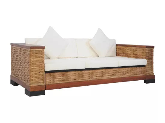 Ensemble de canapés 2 pcs avec coussins Marron Rotin naturel