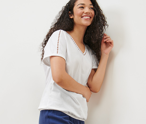Blusenshirt mit Crochet-Tape, weiß