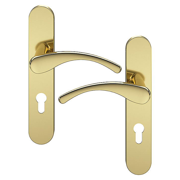 Ensemble poignée sur plaque rondcylindre GoodHome Ruis effet laiton doré L.138.5mm x l.42mm entraxe 165-195mm