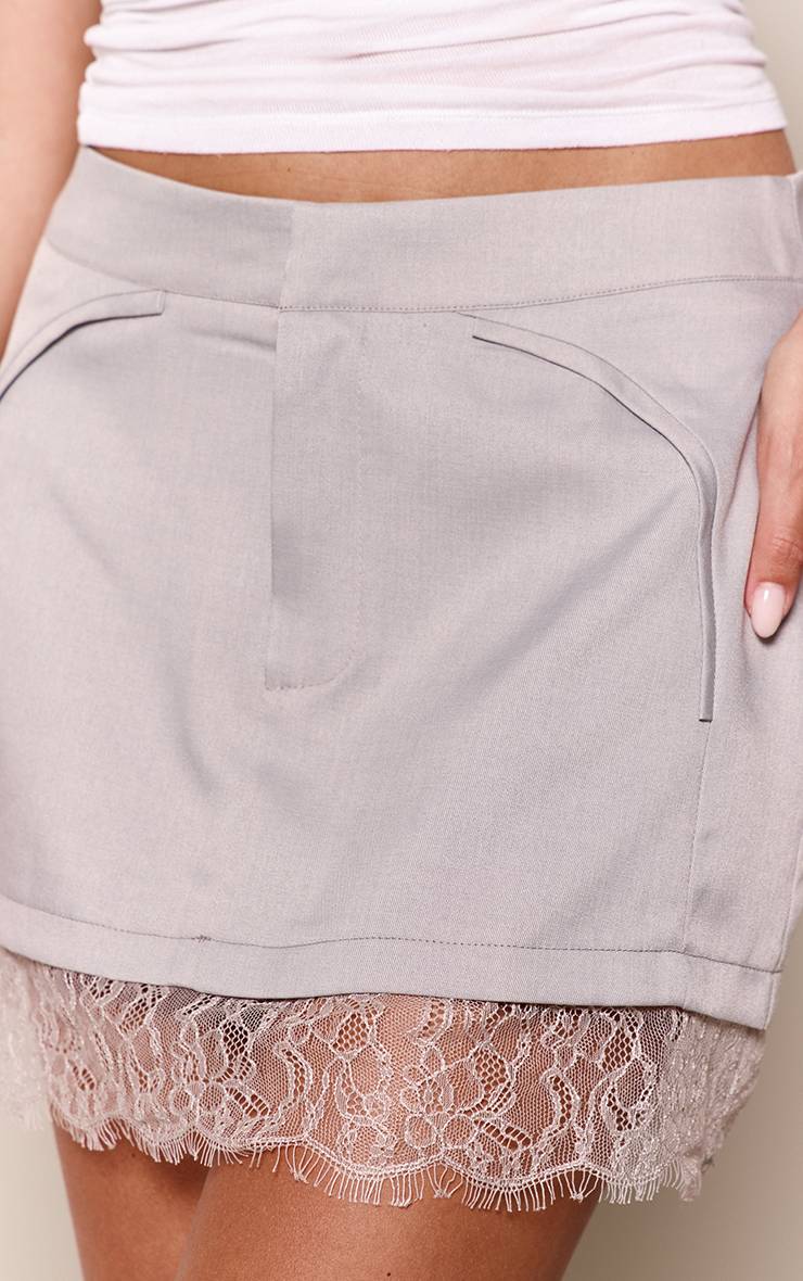 Gris Mini-jupe Ajustée Anthracite À Ourlet En Dentelle