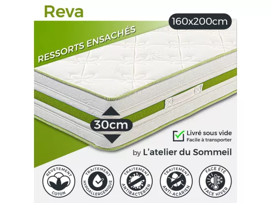 REVA - Matelas 160x200 cm Mousse haute résilience Soutien ferme Ep.30cm