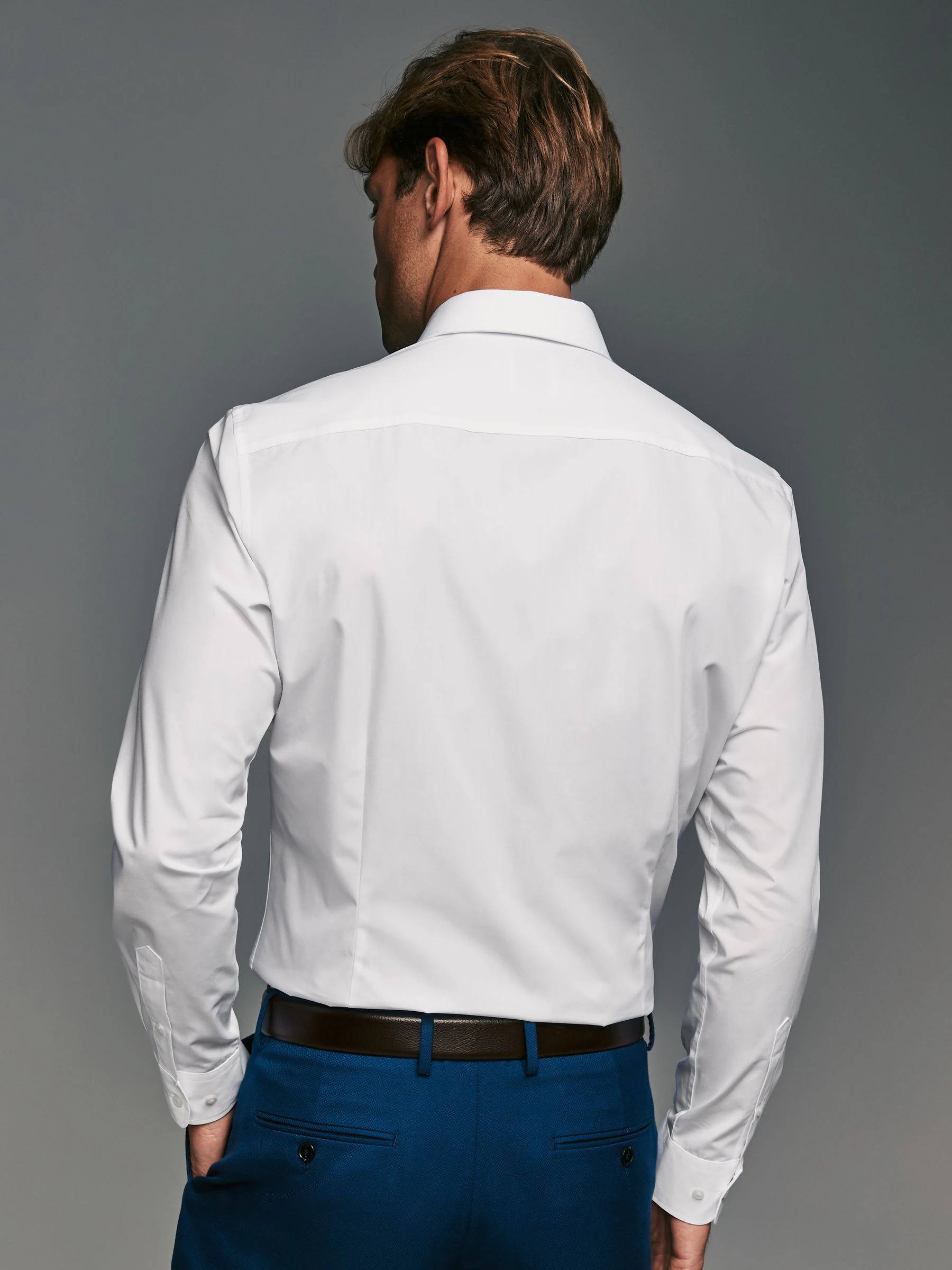 Wit - Slim Fit - Strijkvrije slimme overhemden met enkele manchet 3 pak