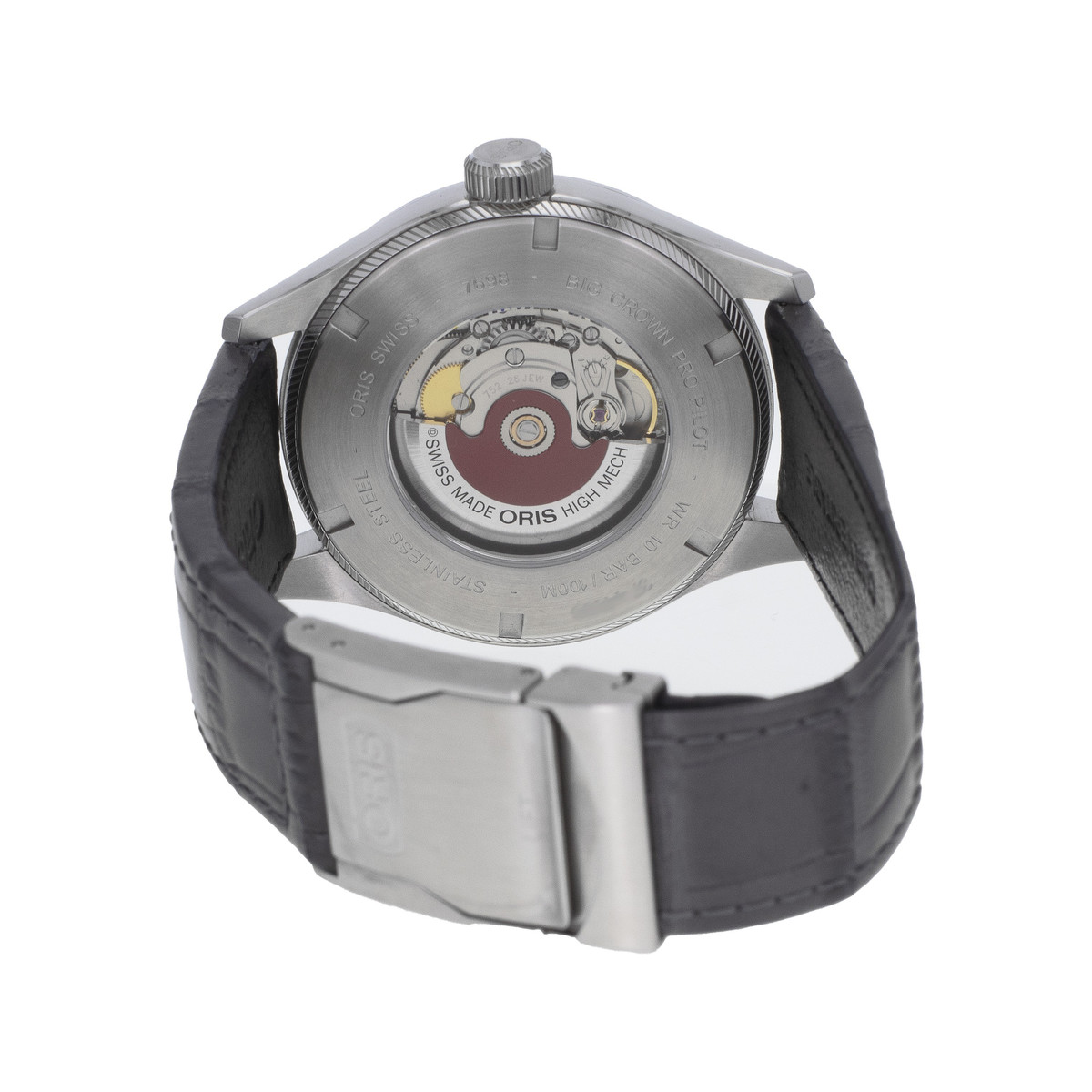 Montre d'occasion Oris Big homme automatique acier bracelet cuir noir
