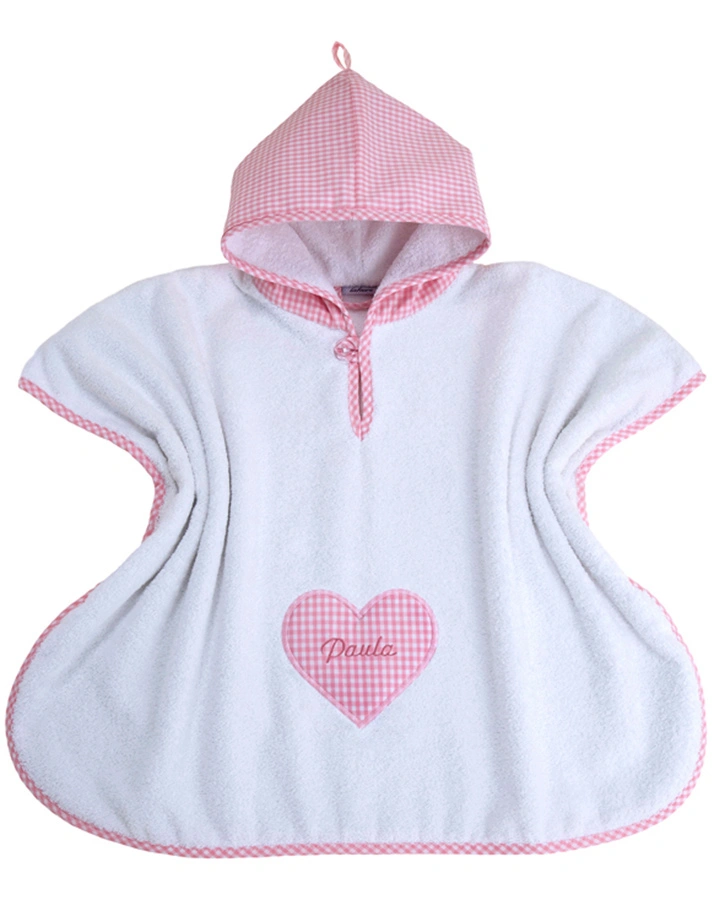 Personalisierter Bade-Poncho HERZ rosa (Stickfarbe: rot)
