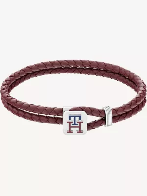 Pulseira de couro TH Monogram Borgonha