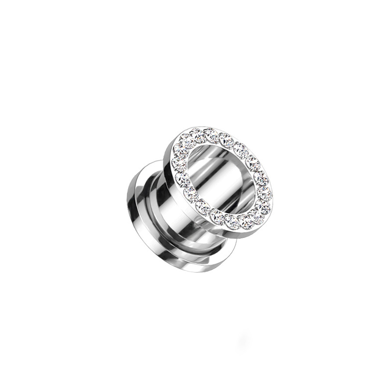 (12mm) Double Flared Flesh Tunnel G23 Titan Plug Ohr Piercing mit Strass Steinen - Silber