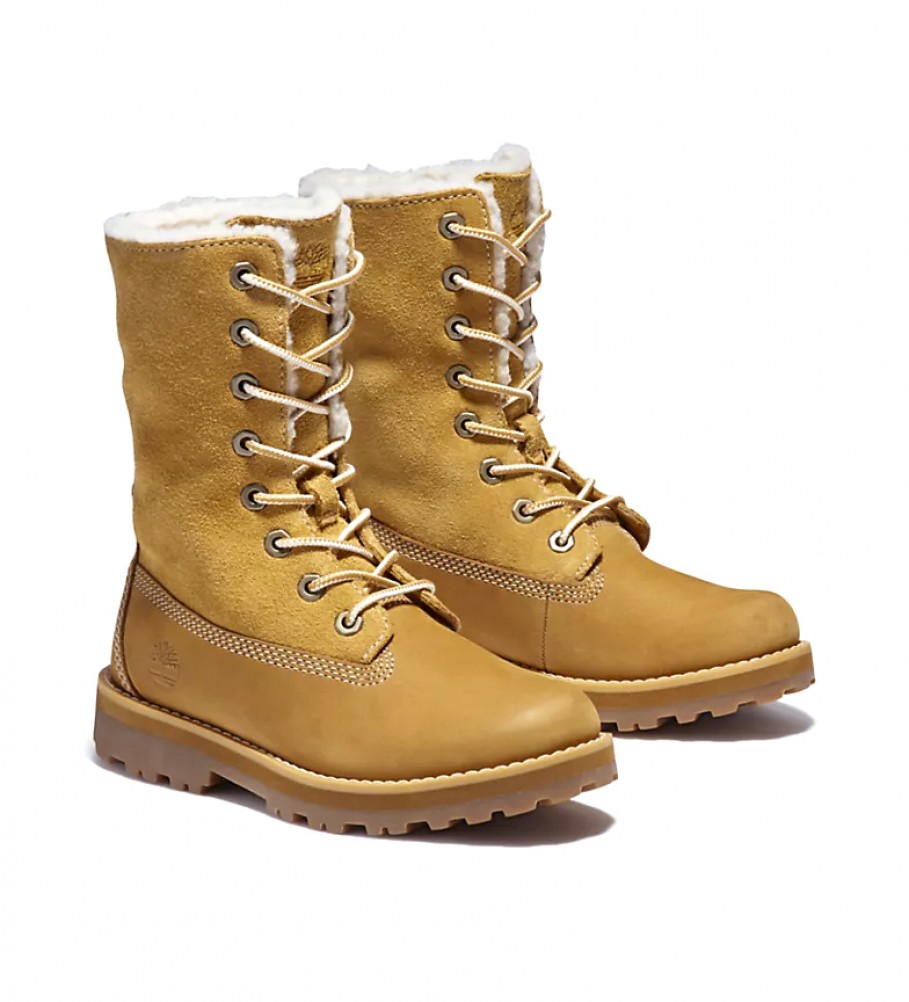Bota Timberland Courma Kid com cano alto em pele de carneiro, amarela / OrthoLite