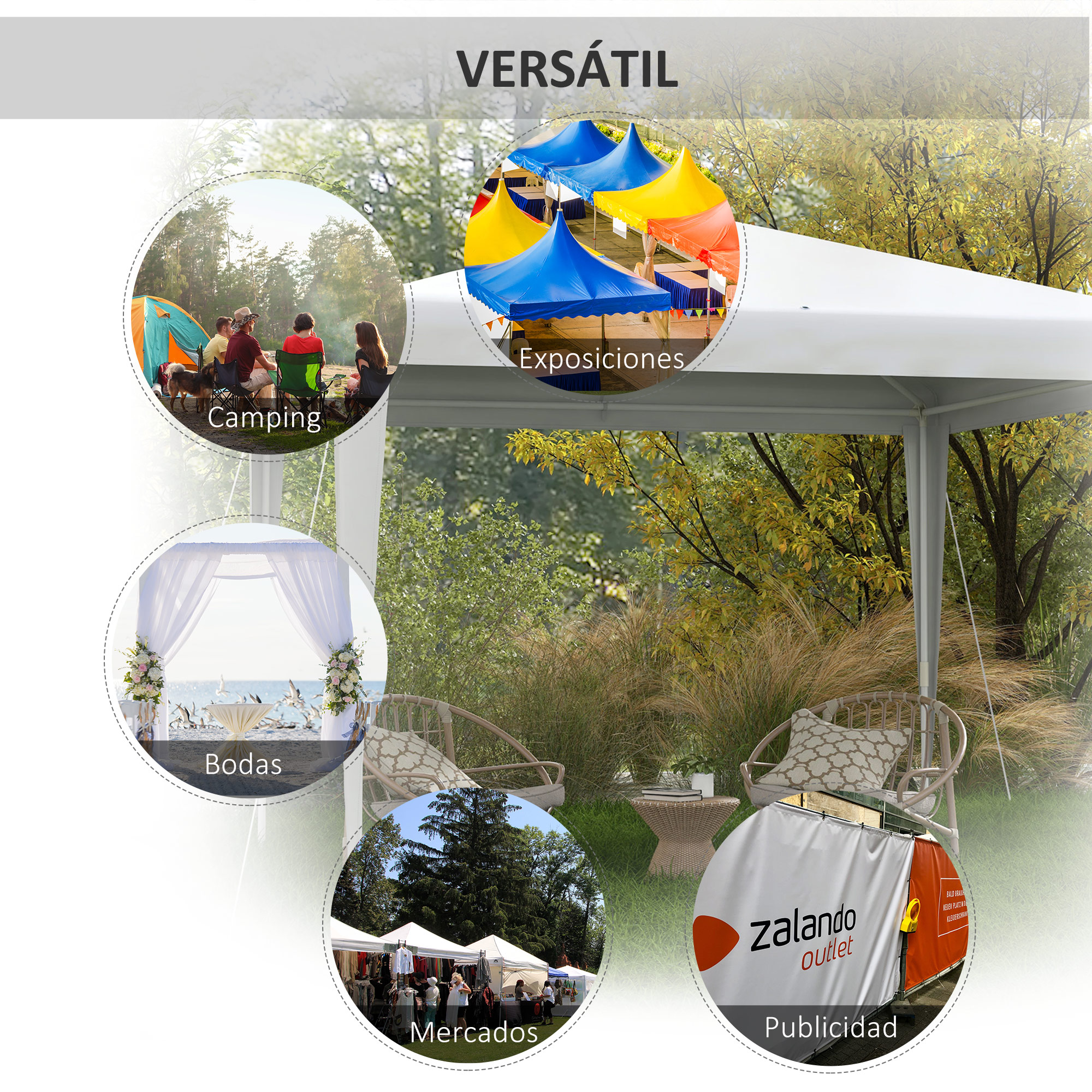 Tenda/Gazebo de Jardim Desmontável Outsunny 3x3m com 4 Orifícios de Drenagem e Estrutura de Aço para Terraço, Pátio, Camping ao Ar Livre, Branca