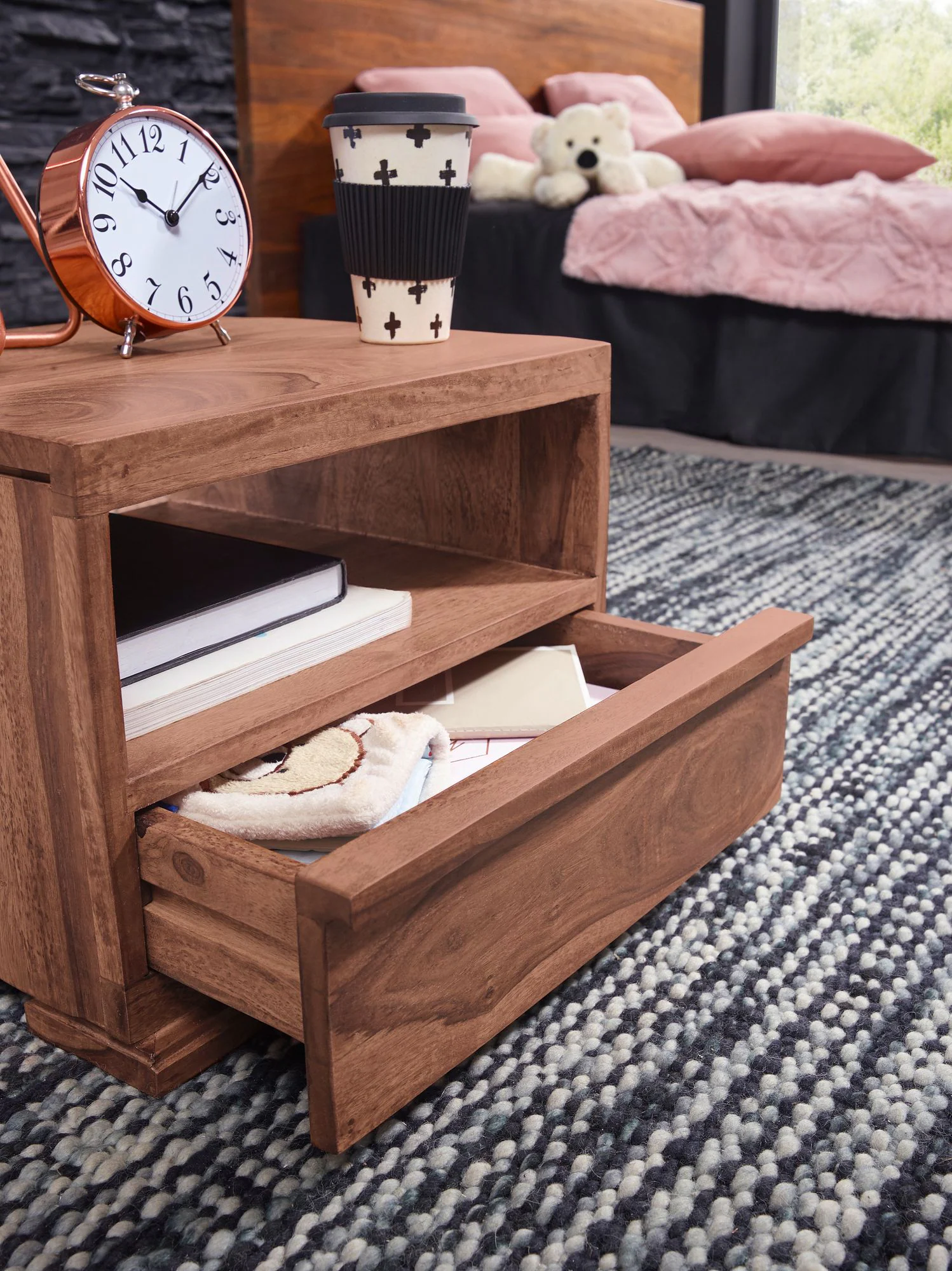 KADIMA DESIGN Nachtkonsole NAKO Massivholz: Schublade, Ablage, Landhausstil, pflegeleicht, montiert geliefert