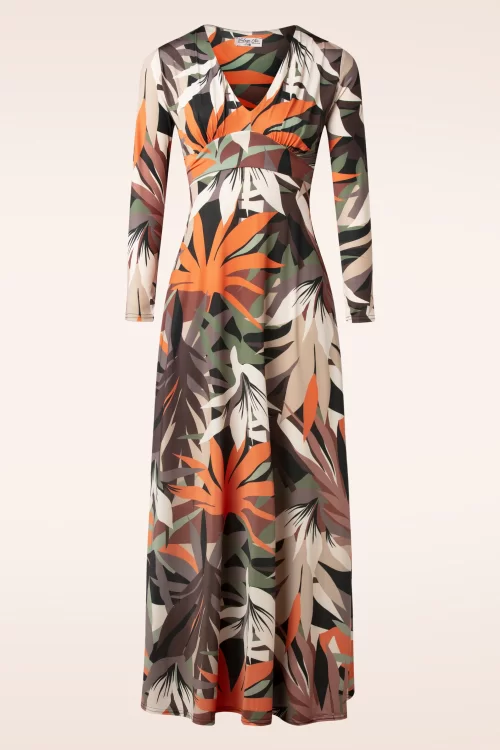 Vintage Chic for Topvintage Mariana palm print maxi jurk in khaki en oranje