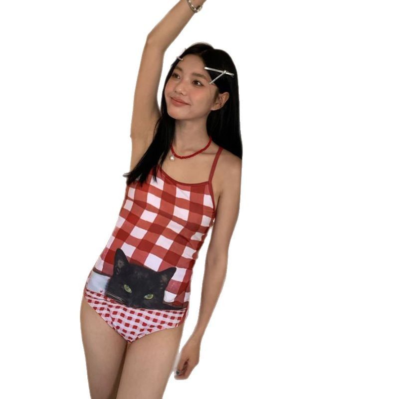 Komorkowe - Gingham Cat Print badpak