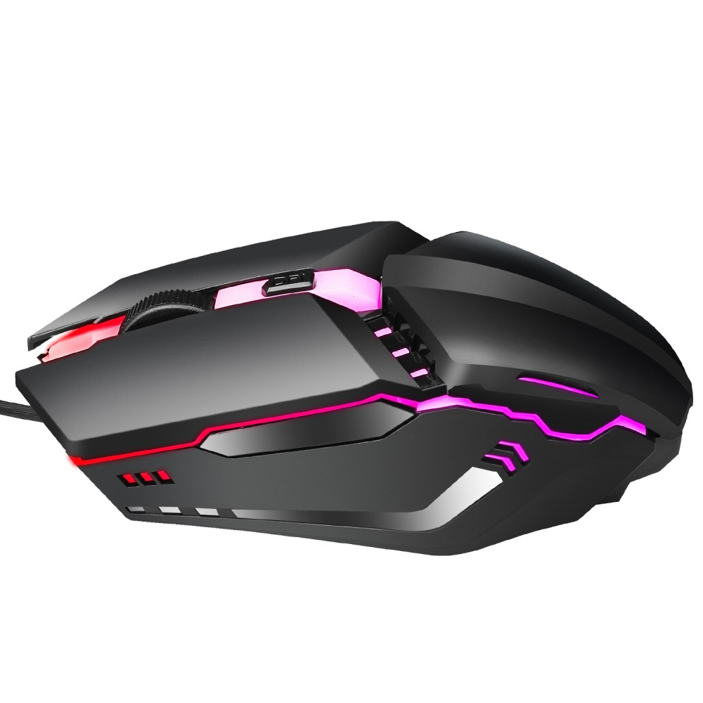 Optische USB Gaming Maus mit Kabel 1600 DPI mit RGB LED Beleuchtung und 4 Tasten - Schwarz