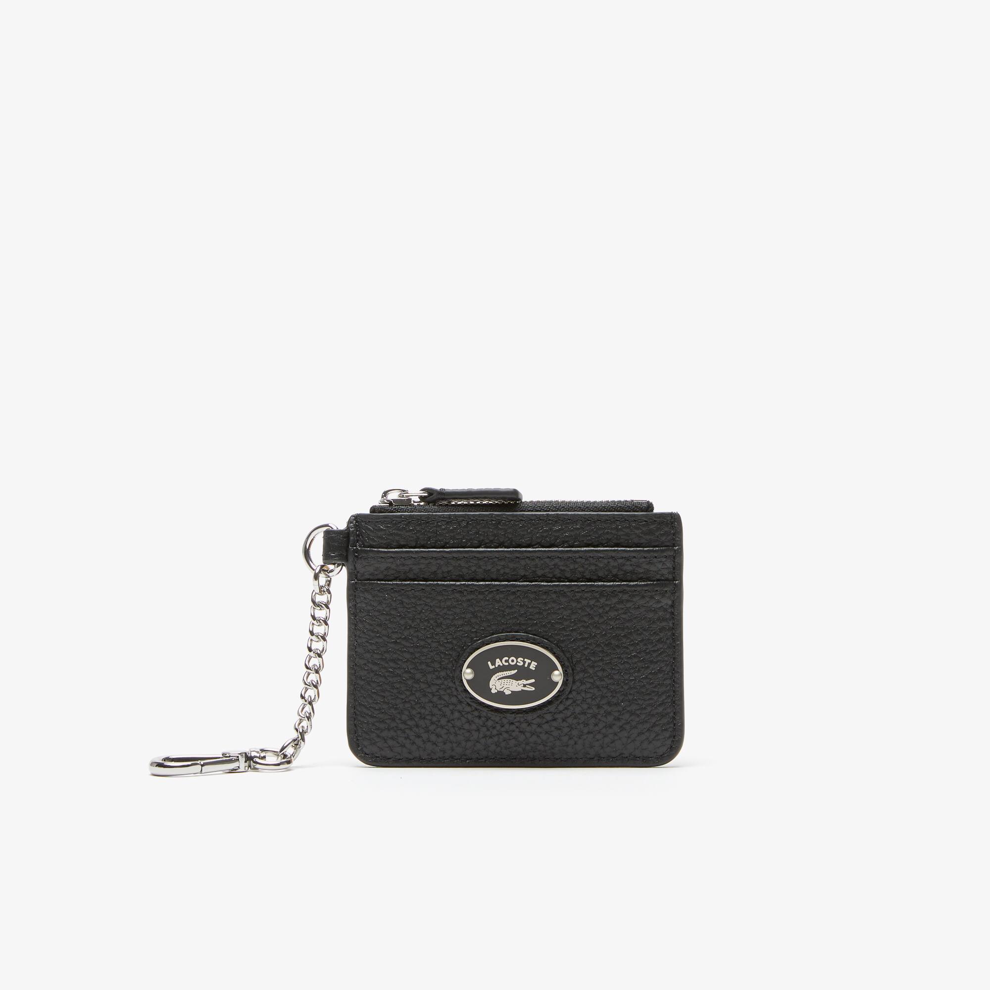 Porte-cartes femme Lacoste avec mousqueton en cuir grainé Portefeuilles & Petite Maroquinerie - Noir - Lacoste - Femme