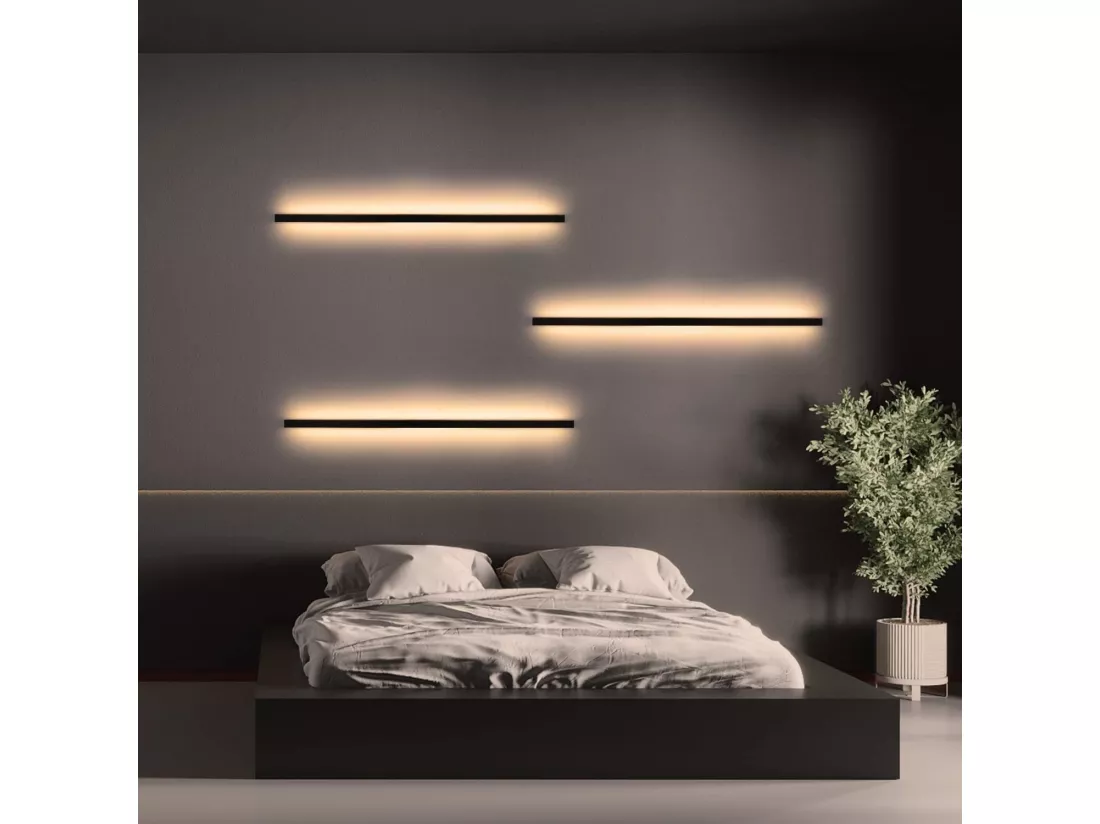 NETTLIFE Applique murale led intérieur - Moderne 100CM 34W couloir blanc chaud lampe de couloir lampe de salon lampe de lit noire éclairage mural
