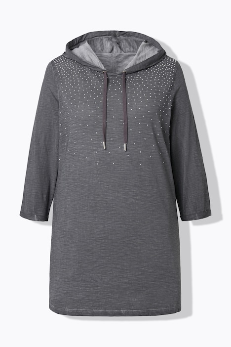 T-Shirt, A-Linie, ColdDyed, Strass-Verlauf, Kapuze