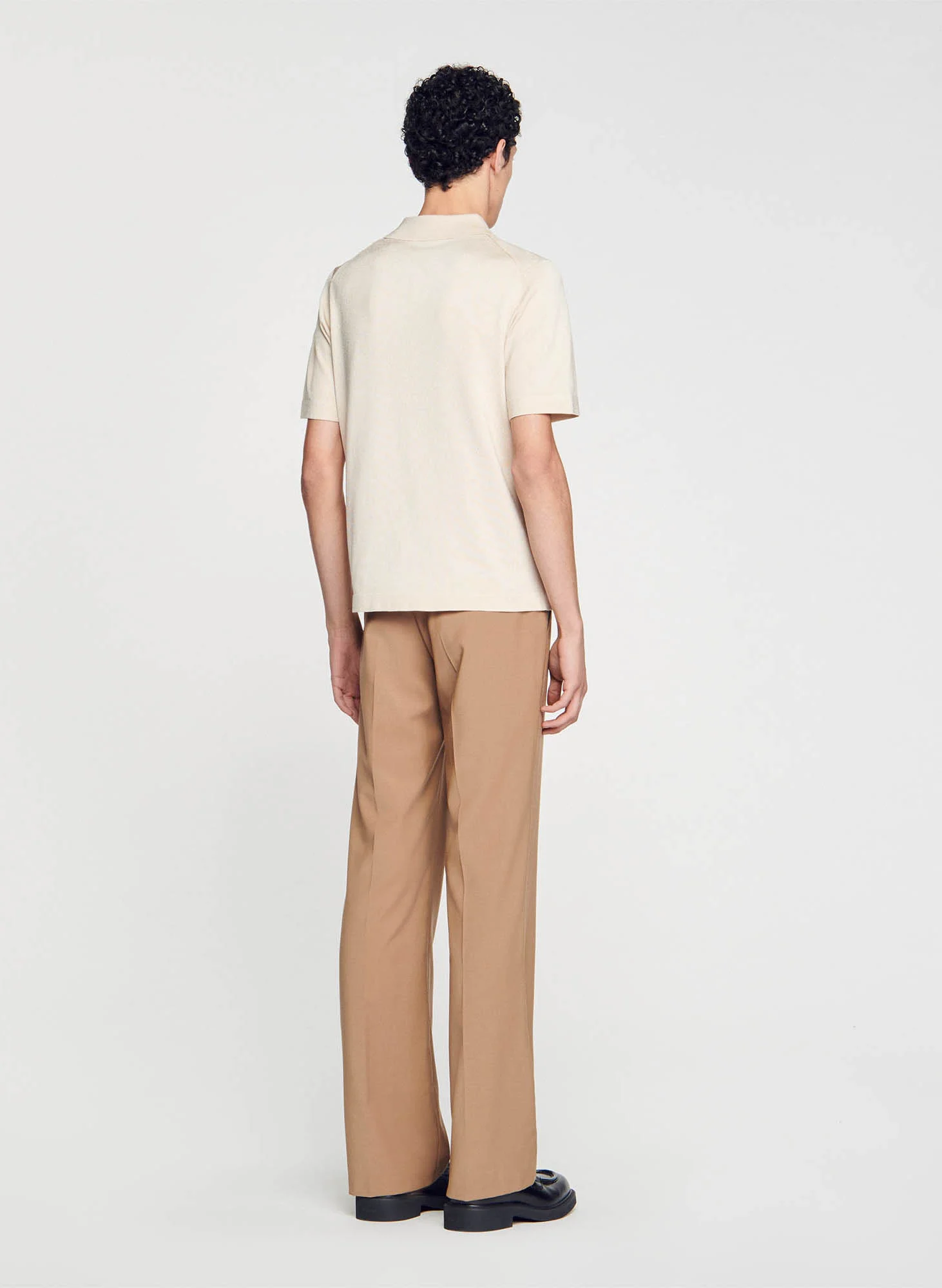 T-shirt manches courtes à col polo zippé | Beige