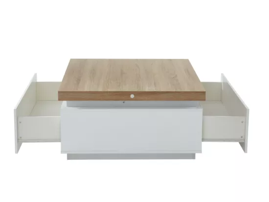 Table basse HALO II - 2 tiroirs - MDF laqué - Avec LEDs - Blanc et Chêne