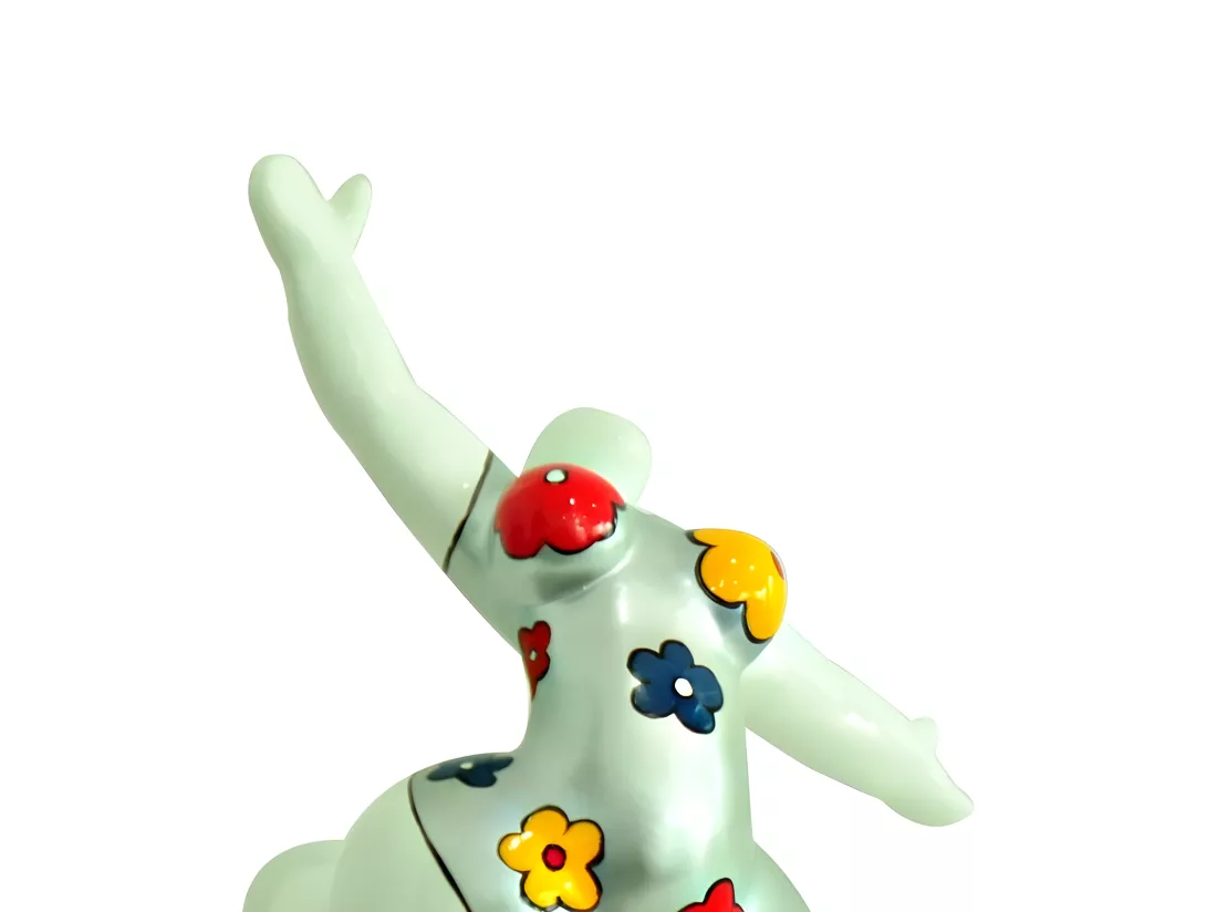 Statue femme jambe levée fleurs bleu jaune rouge H33 cm - LADY FLOWER