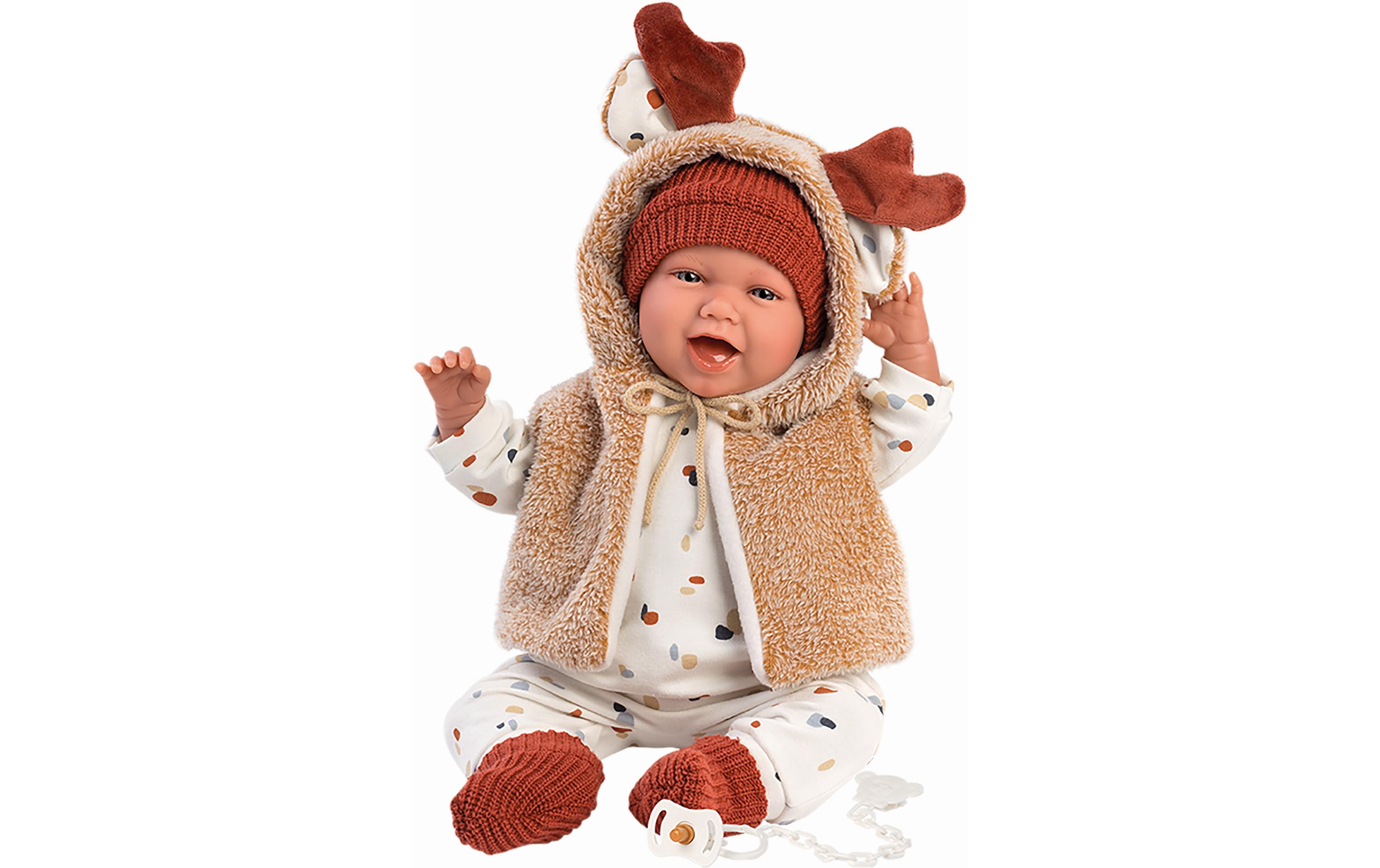 Babypuppe Mimi mit Kapuzenweste 42 cmBabypuppe mit blauen Augen und weichem Körper
