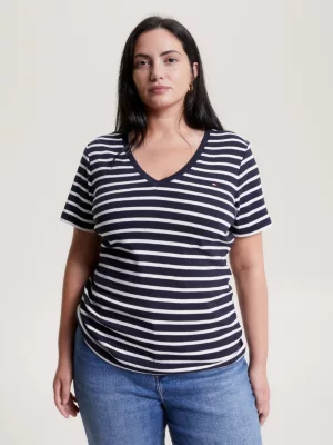 Camiseta slim de algodão orgânico com decote em V da Curve