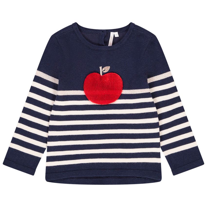 Pull rayé fantaisie pour bébé fille - Bleu marine