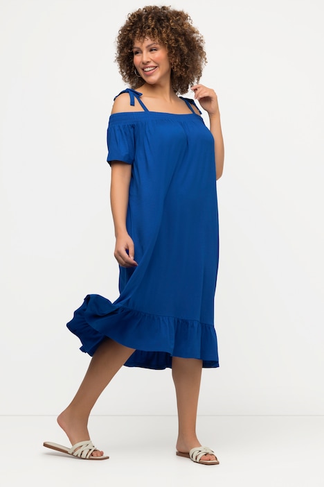 Midikleid, Volant, A-Linie, Carmenausschnitt, Halbarm