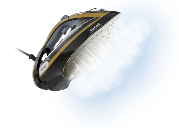 Tefal Ultimate Pure FV9847E0, Tørr & dampstrykejern, Durilium Airglide-såle, 260 g/min, Sort, Gull, 60 g/min, 0,35 l