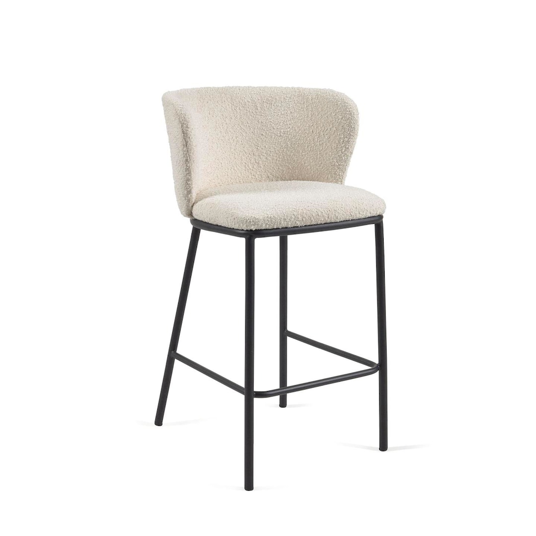 Kave Home Barhocker CISELIA Bouclé weiß/Metall schwarz