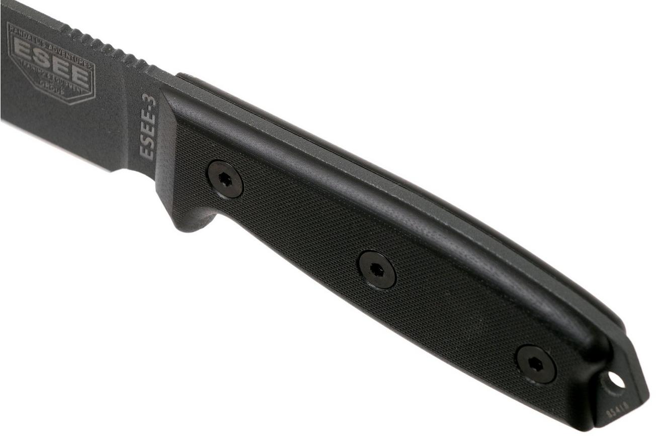 ESEE Model 3 Tactical Gunsmoke Black 3PTGB, zwarte G10 handgreep en kydex schede