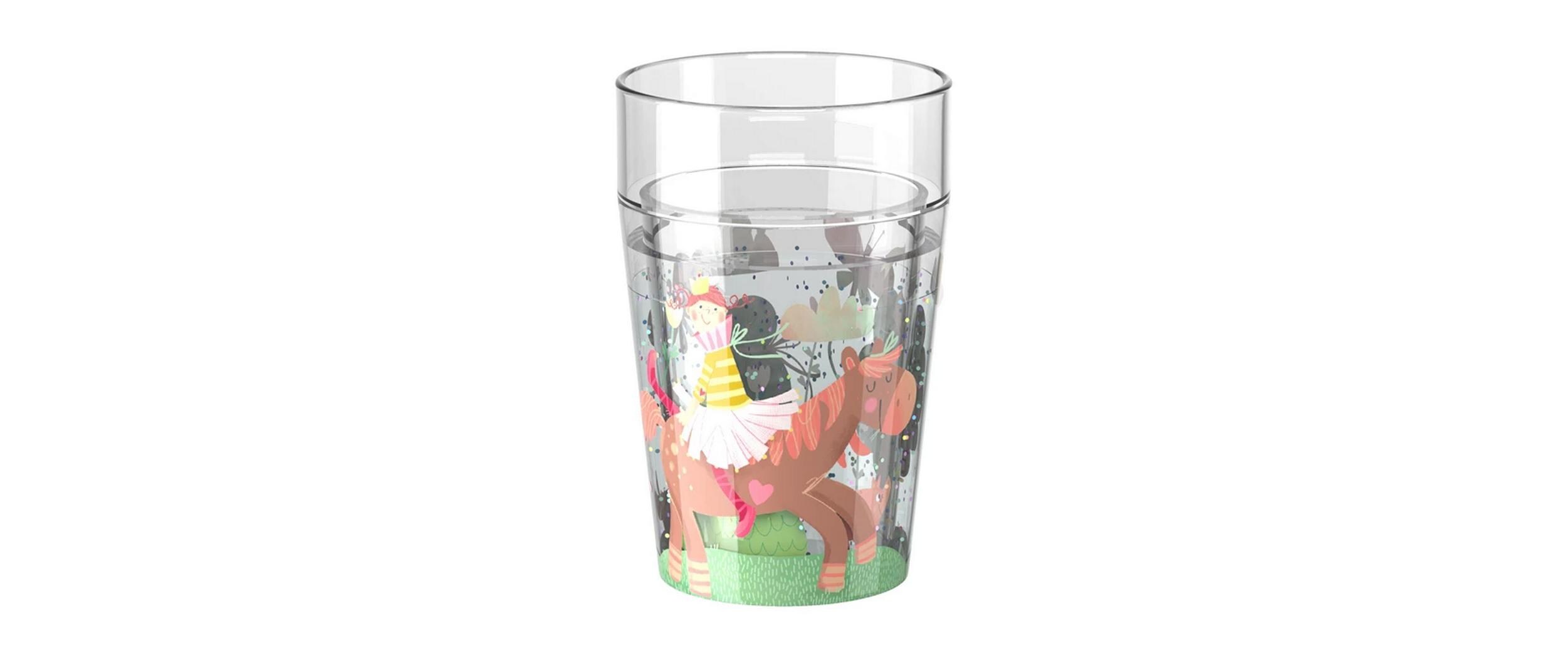 Glitzerbecher Prinzessing und Pferd MehrfarbigKinderbecher mit Glitzereffekt