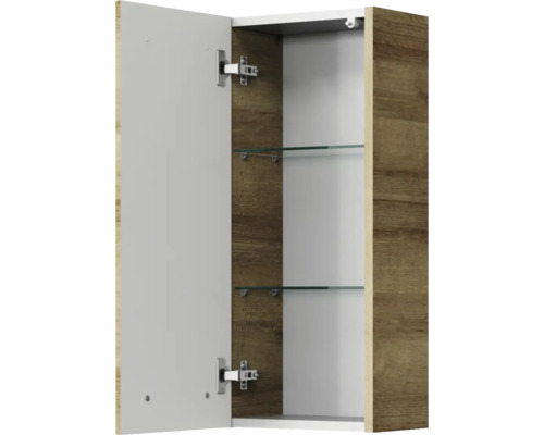 Pelipal Kumba badkamermeubelset (B x H x D): 137 x 200 x 50 cm, frontkleur: Riviera eiken, 5-delige set bestaande uit witte glazen wastafel, hoge kast, onderkast en bovenkast (artikelnr. 99.770326473)