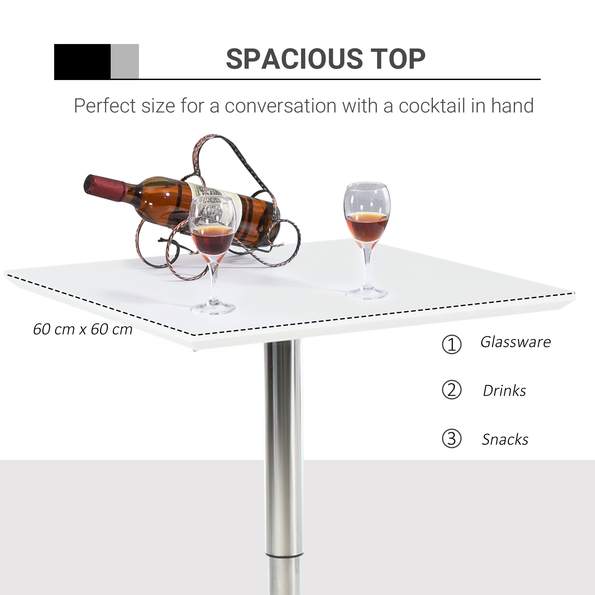 HOMCOM Bistrotisch höhenverstellbar weiß 60 x 60 x 71-92 cm (BxTxH)