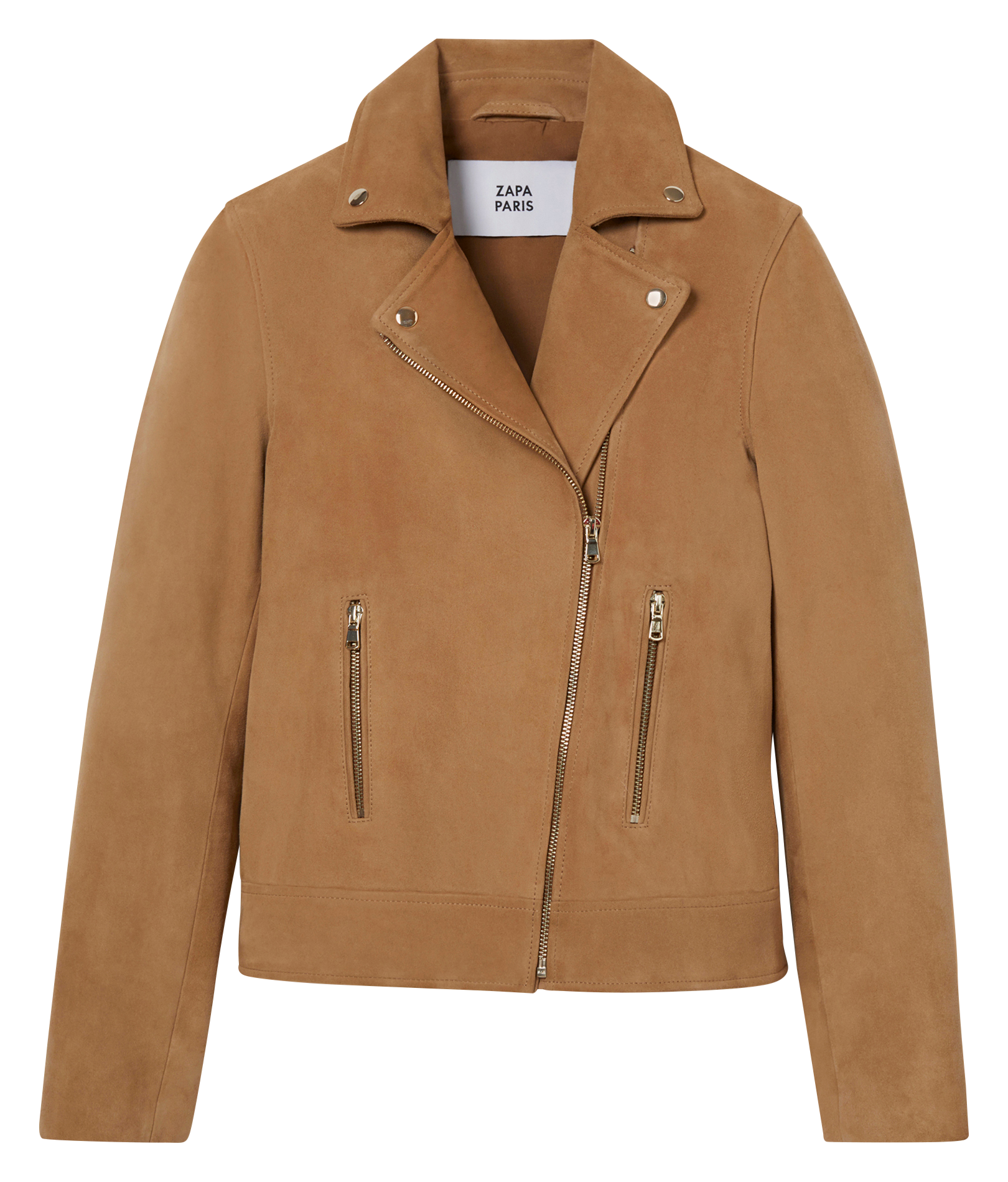 HANCORE - Perfecto droit zippé en cuir velours | Beige