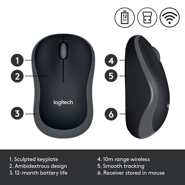 Logitech Trådløs Mus M185 (Grå)