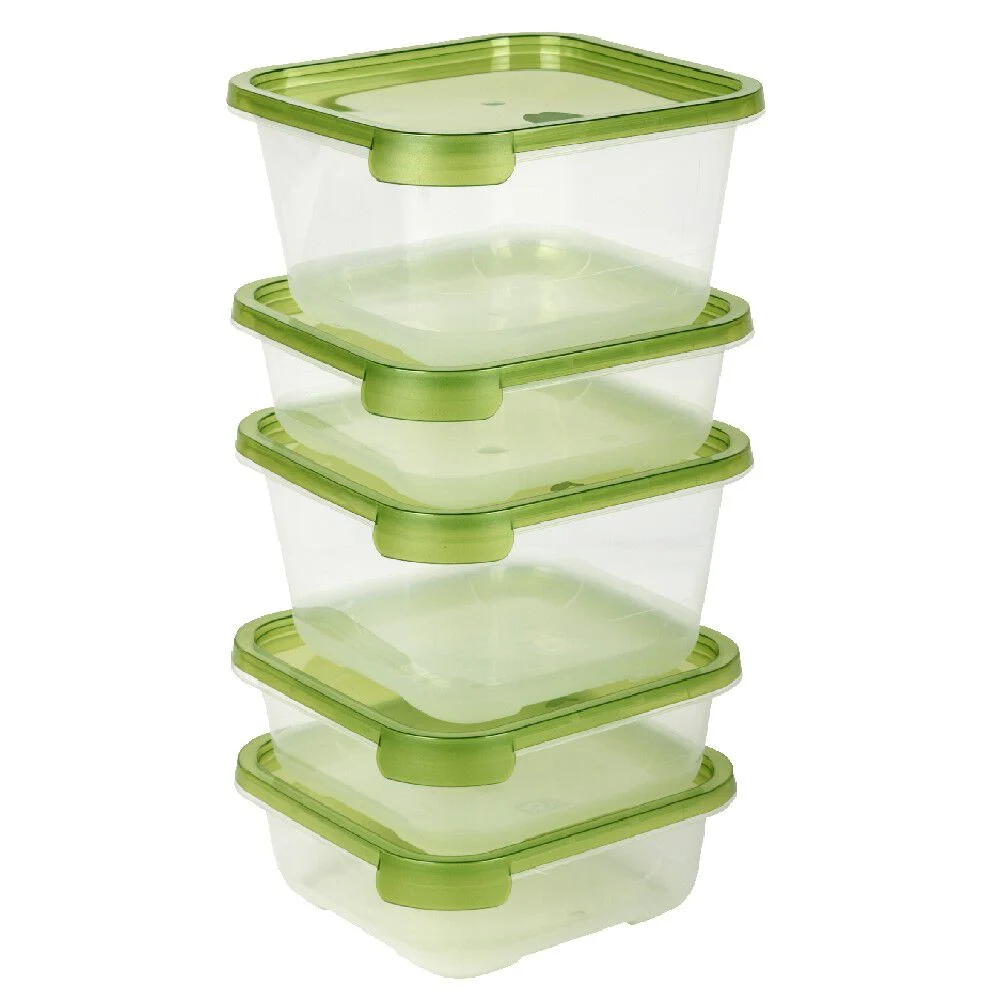 Boîte alimentaire transparente et verte x5