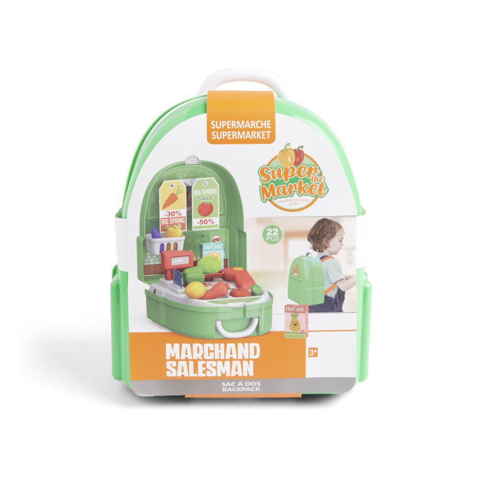 Sac à dos jouet enfant marchand supermarché 22 pièces