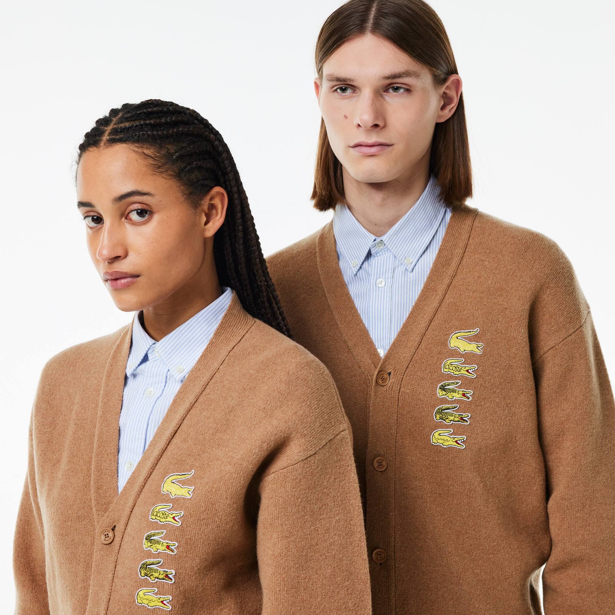 Zweiseitiger Cardigan aus Wolle-Baumwoll-Mischung mit Aufnäher Pullover - Braun - Lacoste - Unisex