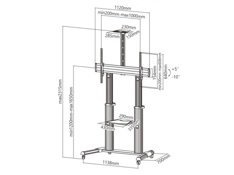 Techly ICA-TR24, Sølv, Sølv, 1 hylder, Sort, 100 kg, 2,54 m (100