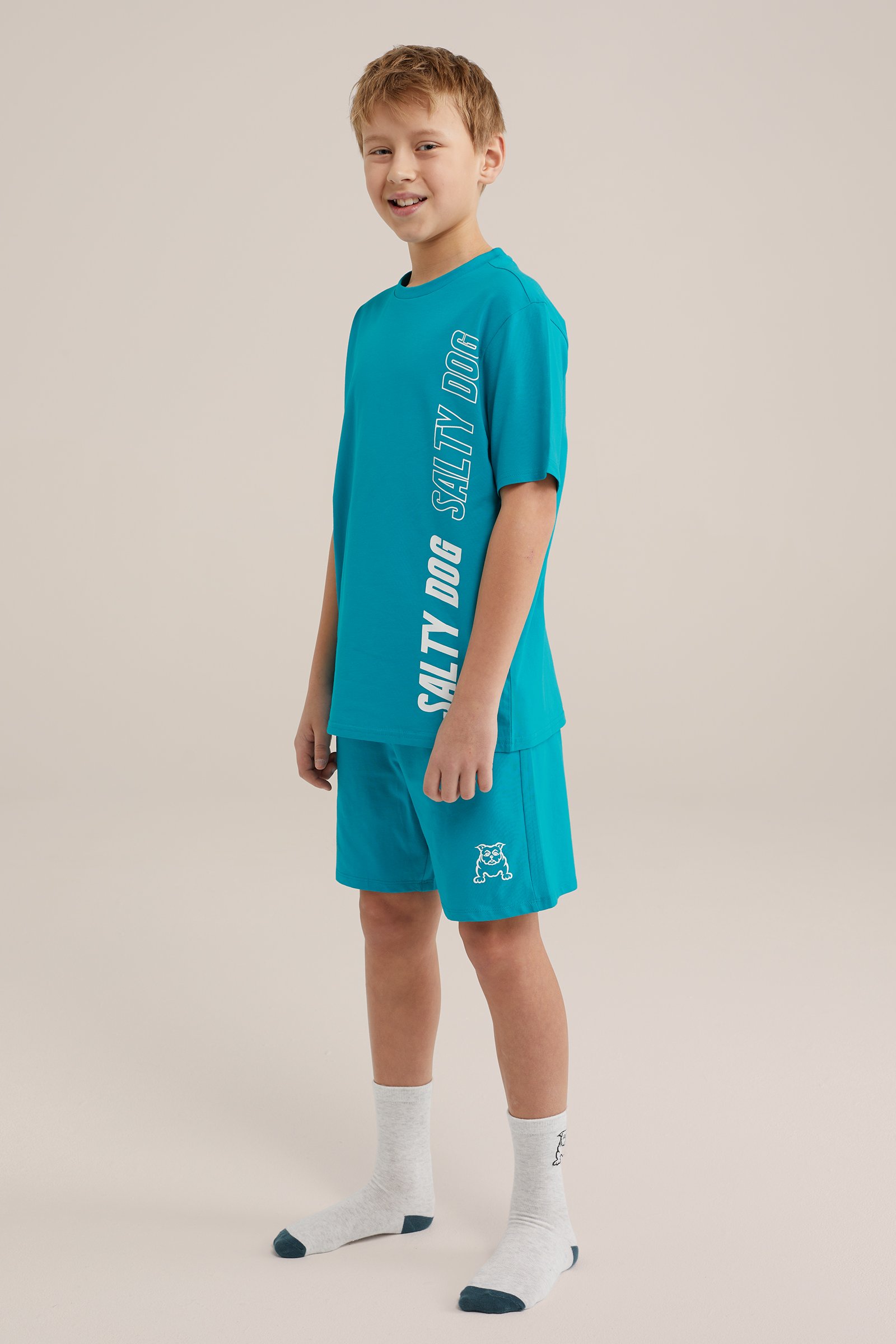 Jongens pyjamaset met opdruk Salty Dog Turkoois