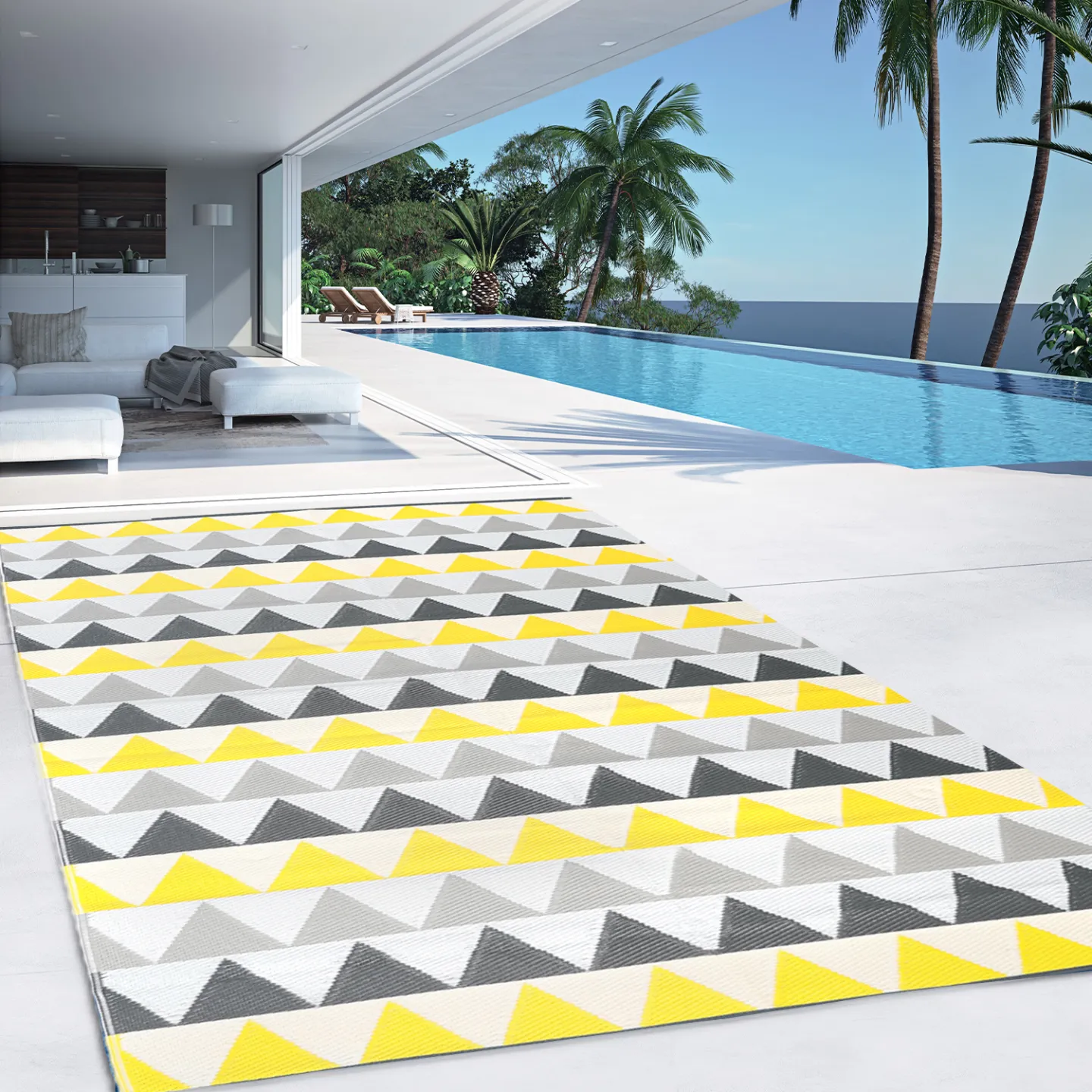 Tapis extérieur SARI triangles gris et jaune 180 x 280 CM