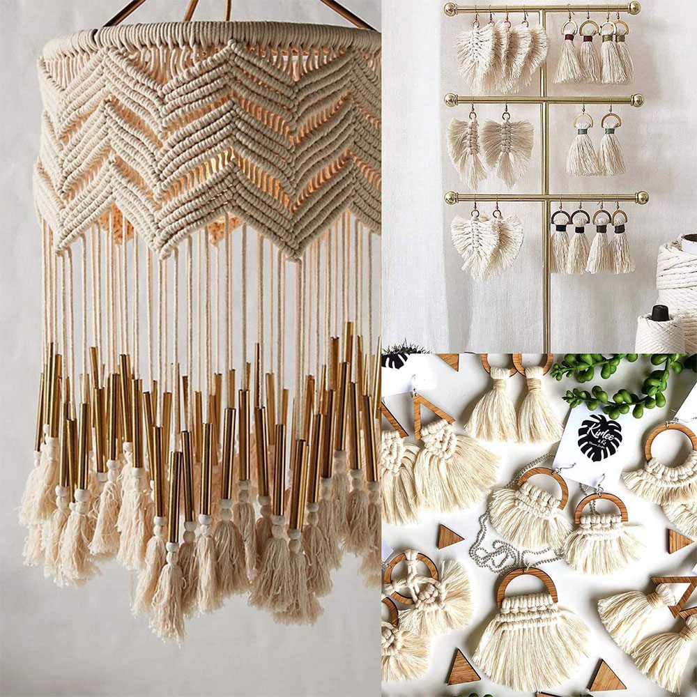 (2er Set) 200m Baumwollschnur DIY Makramee Garn für Geknüpfte Boho Dekoration Hygge Lifestyle Projekte - Weiss
