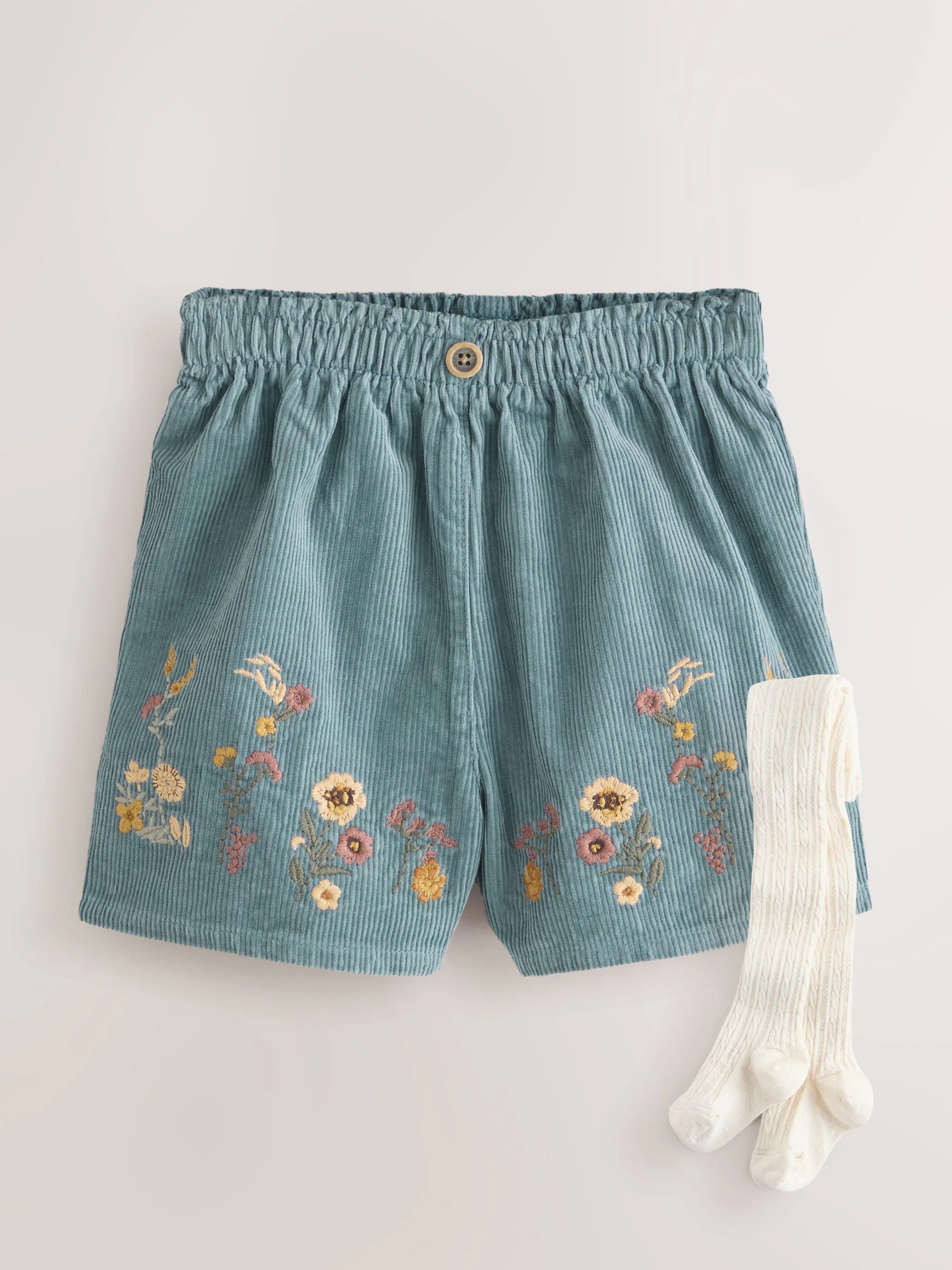 Marineblauw - Floral Embroidered Shorts with Tights (3mths-7yrs)