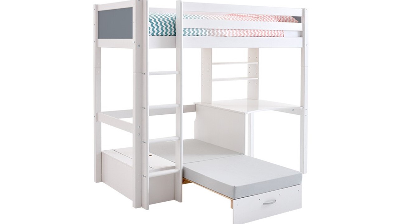 Hoogslaper Jip met bedbank en bureau wit/grijs