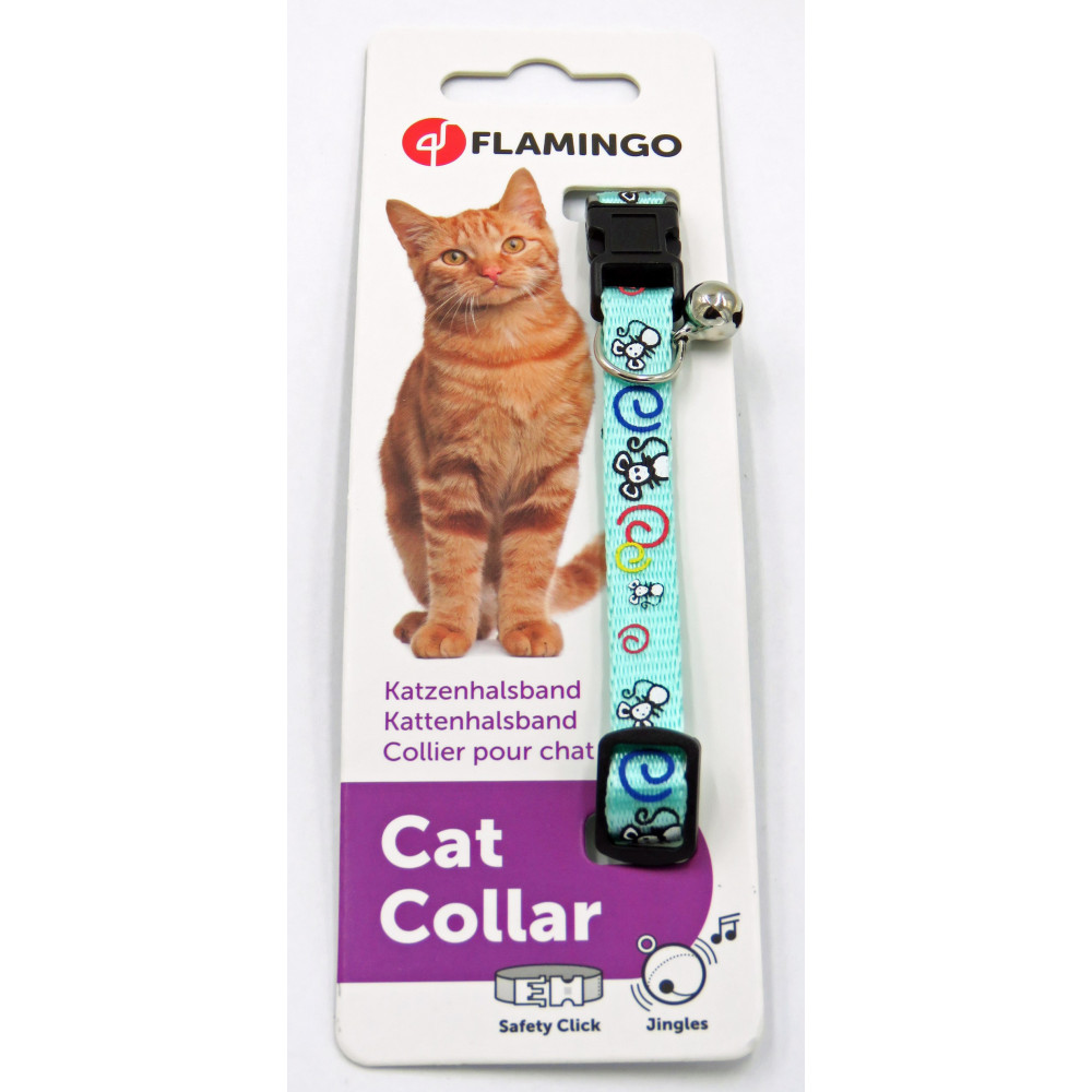 Collier réglable de 20 à 35 cm turquoise avec motif souris pour chat