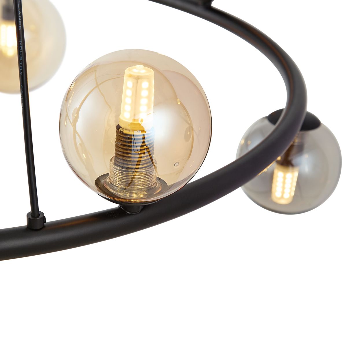 Hanglamp zwart met smoke en amber glas rond 8-lichts - Monaco