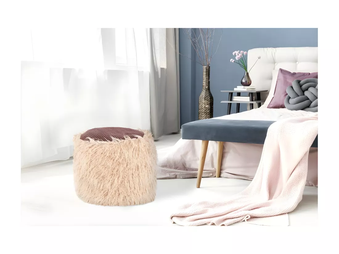 Pouf Rond Imitation Fourrure 