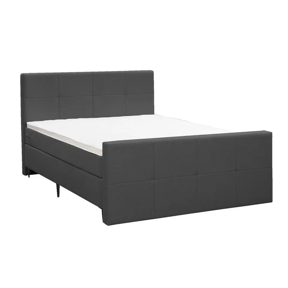 Boxspring met voetbord Liv geblokt - antraciet - 140x200 cm - slanke poot