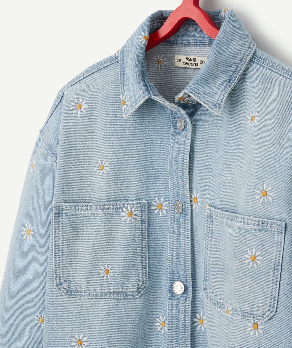 VESTE FILLE EN DENIM BLEU LOW IMPACT AVEC MARGUERITES BRODÉES